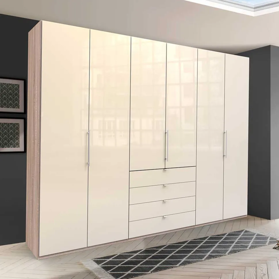 Gleittüren Kleiderschrank in Creme Glasfront - Rativian