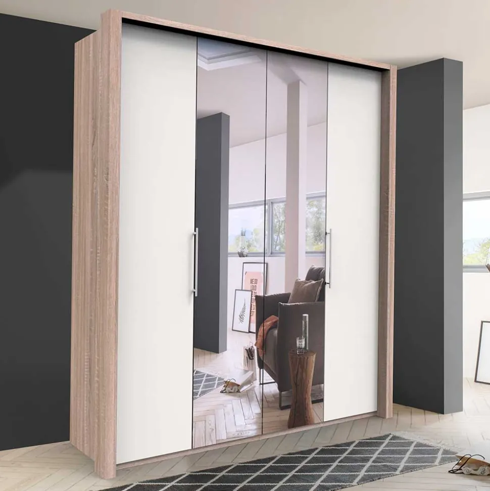 Gleittüren-Kleiderschrank in Weiß mit Spiegel - Vaclyn