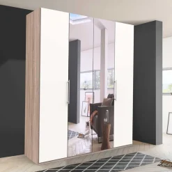 Gleittüren-Kleiderschrank in Weiß mit Spiegel - Vaclyn