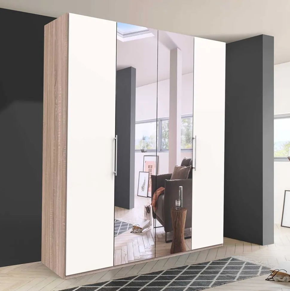 Gleittüren-Kleiderschrank in Weiß mit Spiegel - Vaclyn
