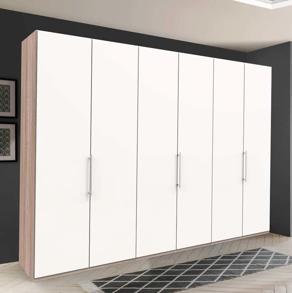Gleittürenschrank in Weiß & Eiche sägerau - Vaclyn
