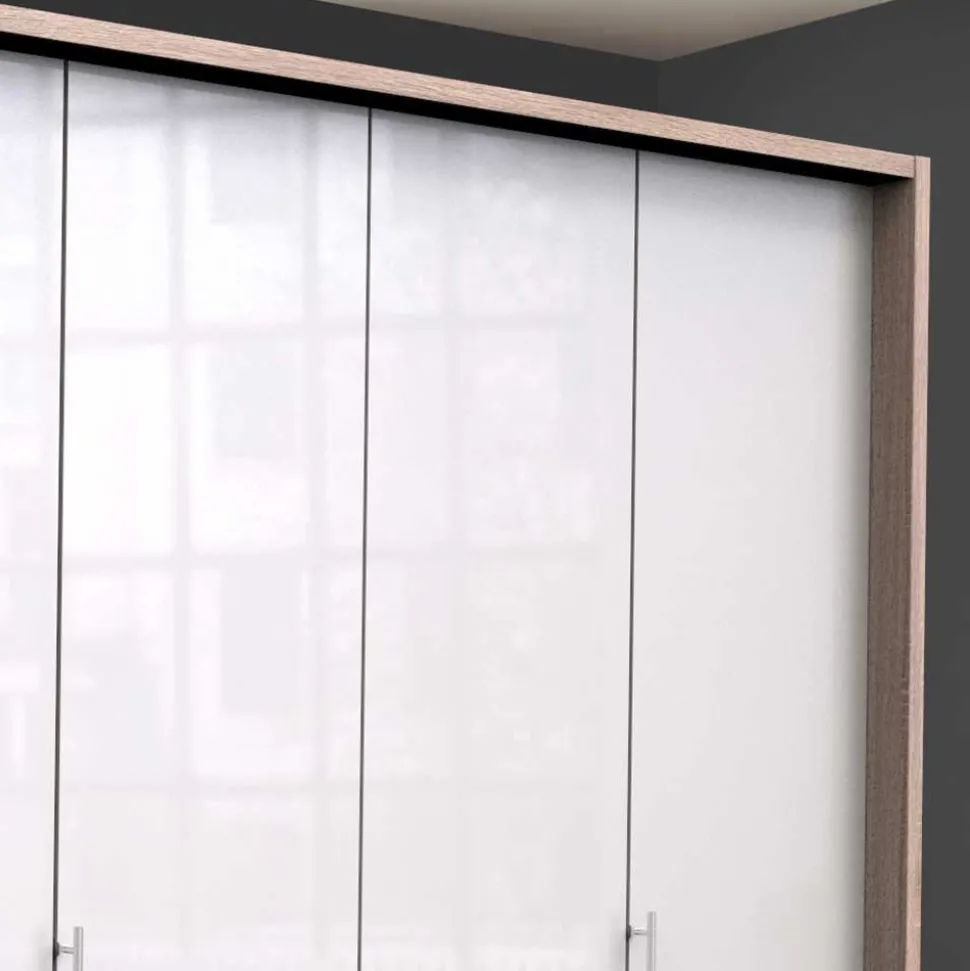 Gleittüren-Schrank mit Glasfront in Weiß - Bosays