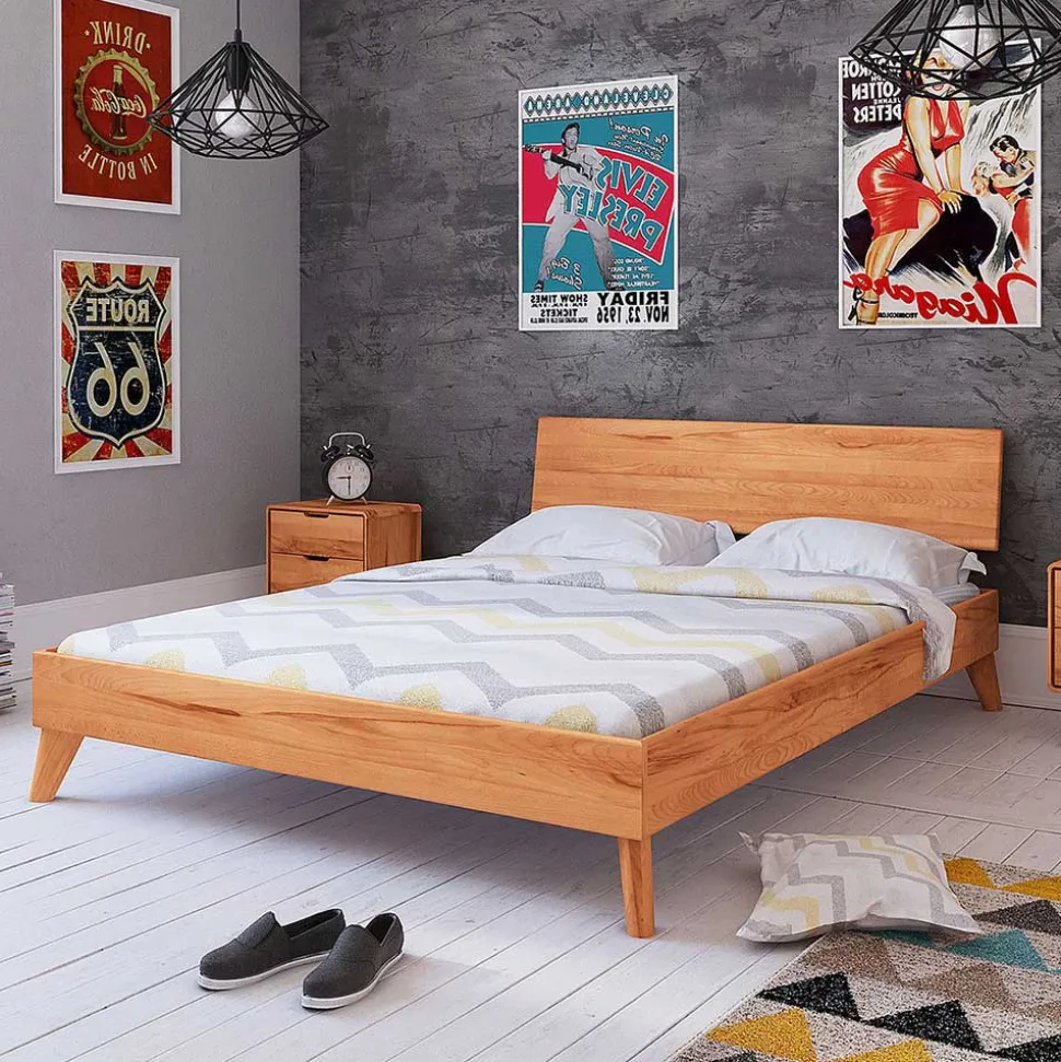 Günstiges Kernbuche Bett aus Massivholz - Junola