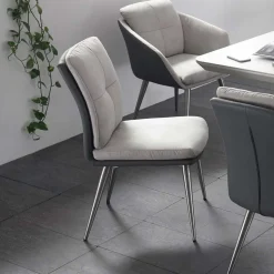 Graue Esszimmerstühle Casalin mit Edelstahl Gestell (2er Set)