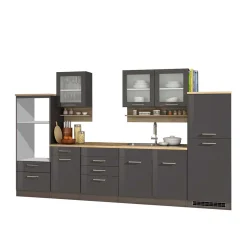 Graue Hochglanz Küche als Leerblock - Bozenia III (zehnteilig)