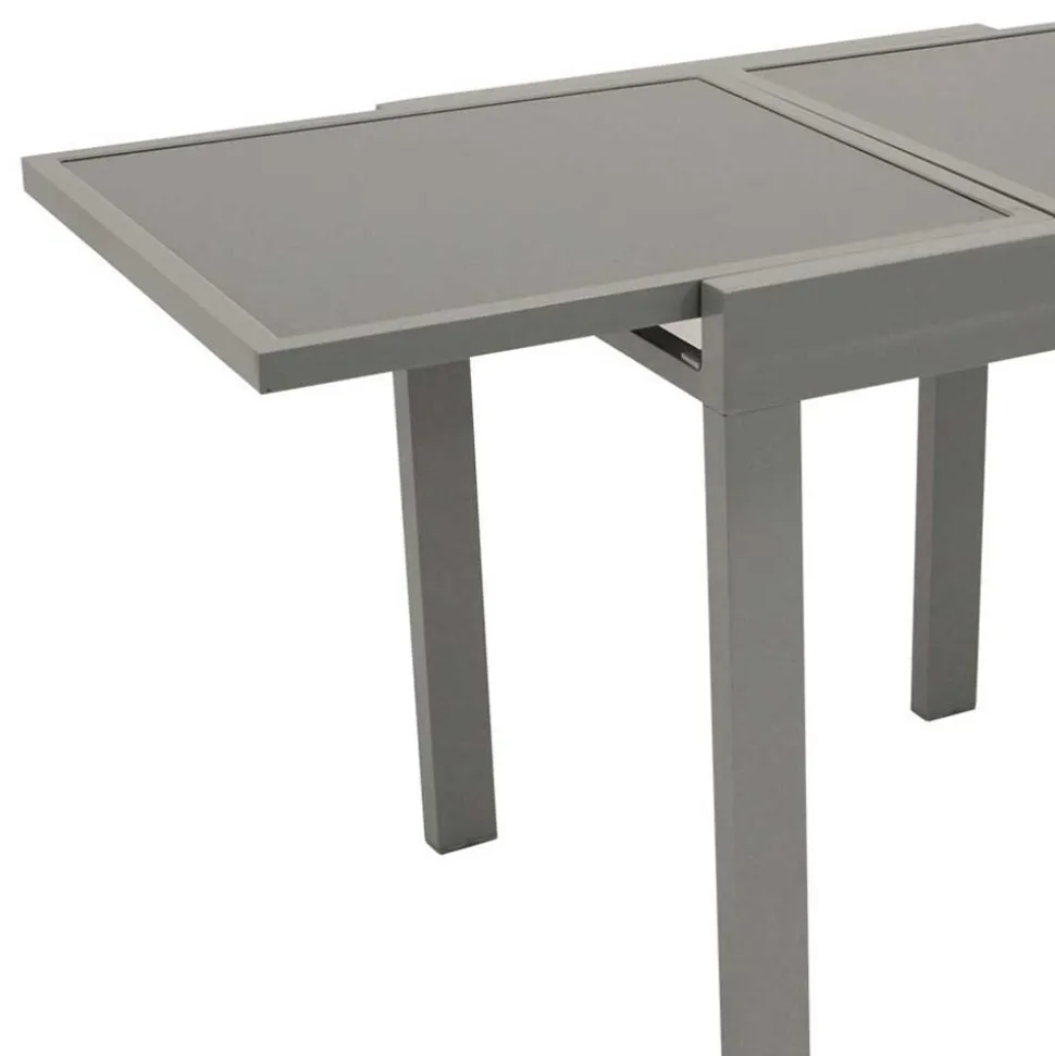 Grauer Balkontisch Quinn aus Glas & Alu