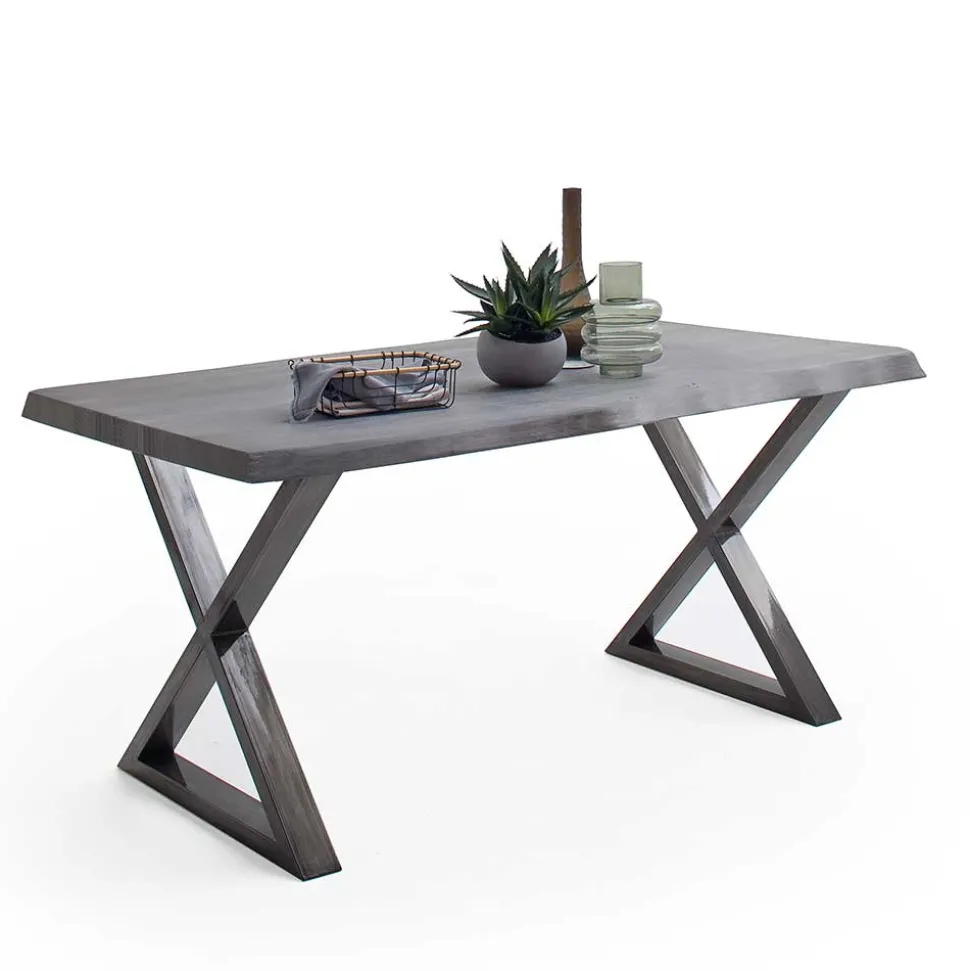 Grauer Naturkantentisch mit X-Beinen - Tyrelia