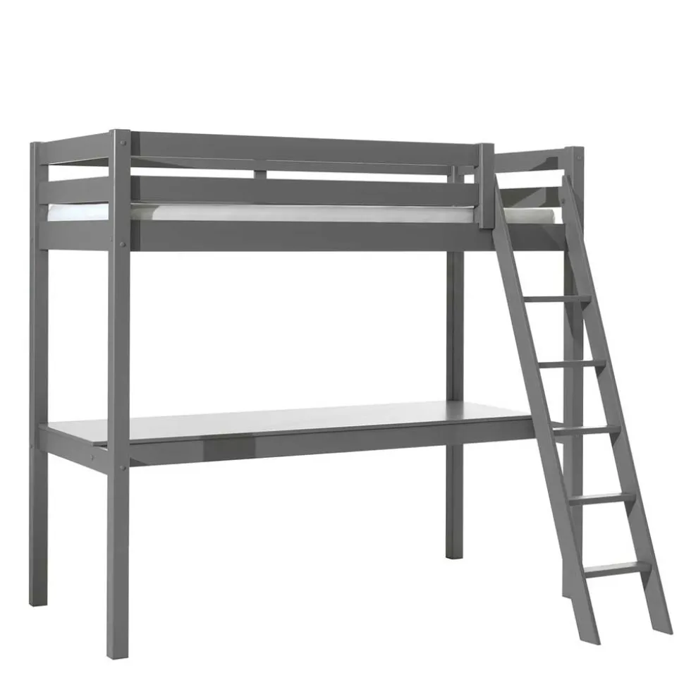 Graues Hochbett mit Schreibtisch Arbeitsplatz - Tollow