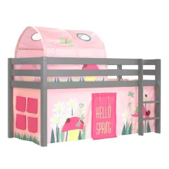 Graues Kiefernholz-Hochbettgestell mit Spieltunnel - Dannys