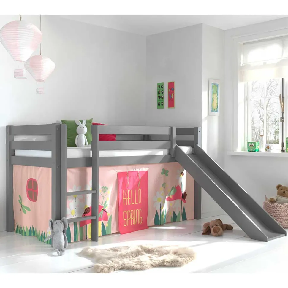 Graues Kinderzimmer Hochbett mit Rutsche - Eldrida