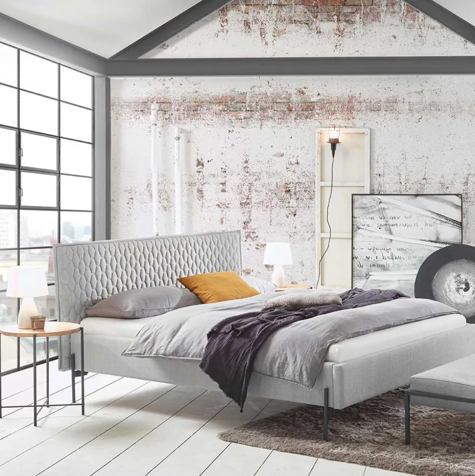Graues Polsterbett im Skandi Design - Fabia
