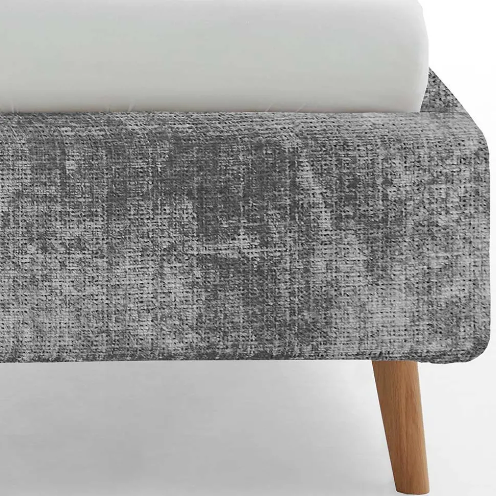Graues Polsterbett mit Boucle Bezug und Holzfüßen - Endrov