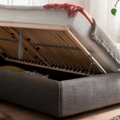 Graues Stoff Polsterbett mit Matratzen - Amber