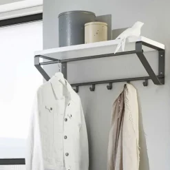 Grau-Weiße Hängegarderobe Probian mit Hutablage