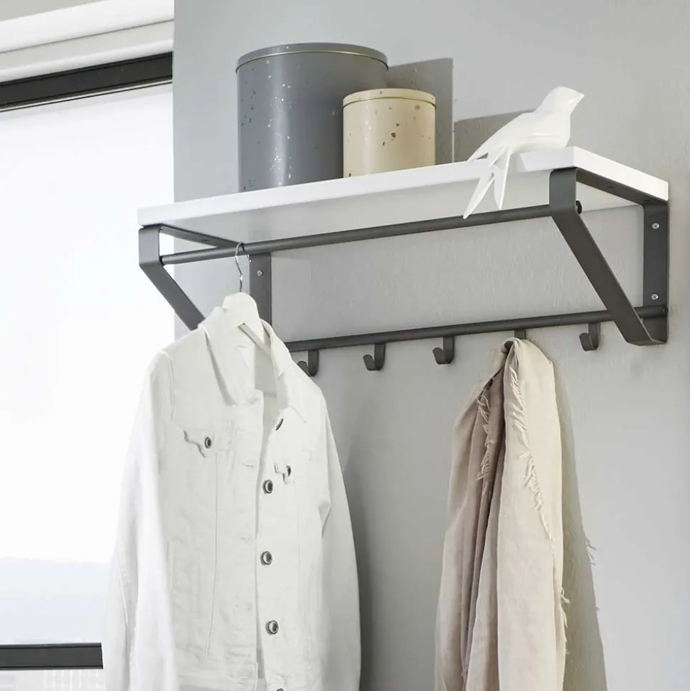 Grau-Weiße Hängegarderobe Probian mit Hutablage