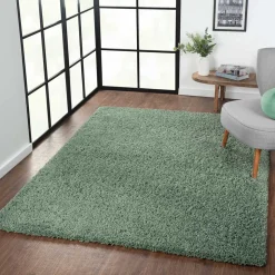 Grüner Läufer Teppich mit hohem Flor - Lura