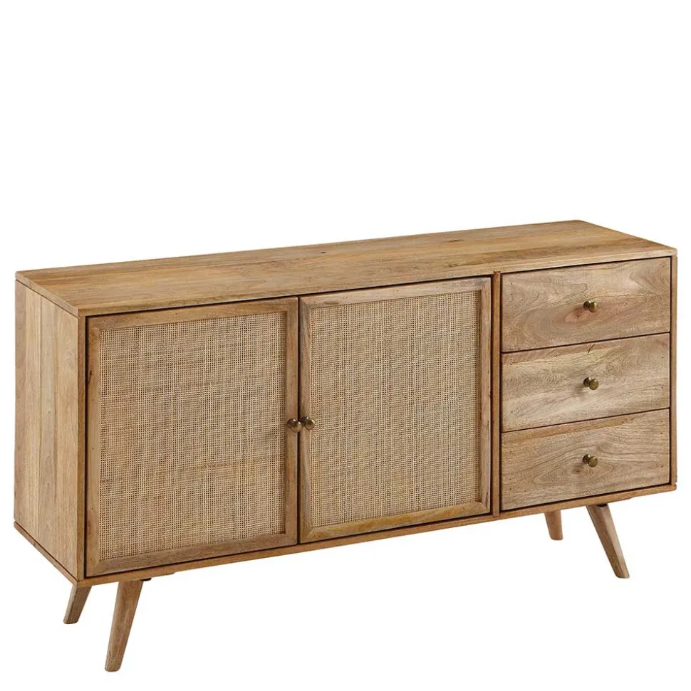 Große Kombi-Kommode aus Mangoholz & Rattan - Kanados