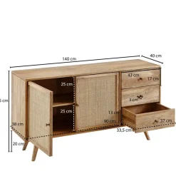 Große Kombi-Kommode aus Mangoholz & Rattan - Kanados