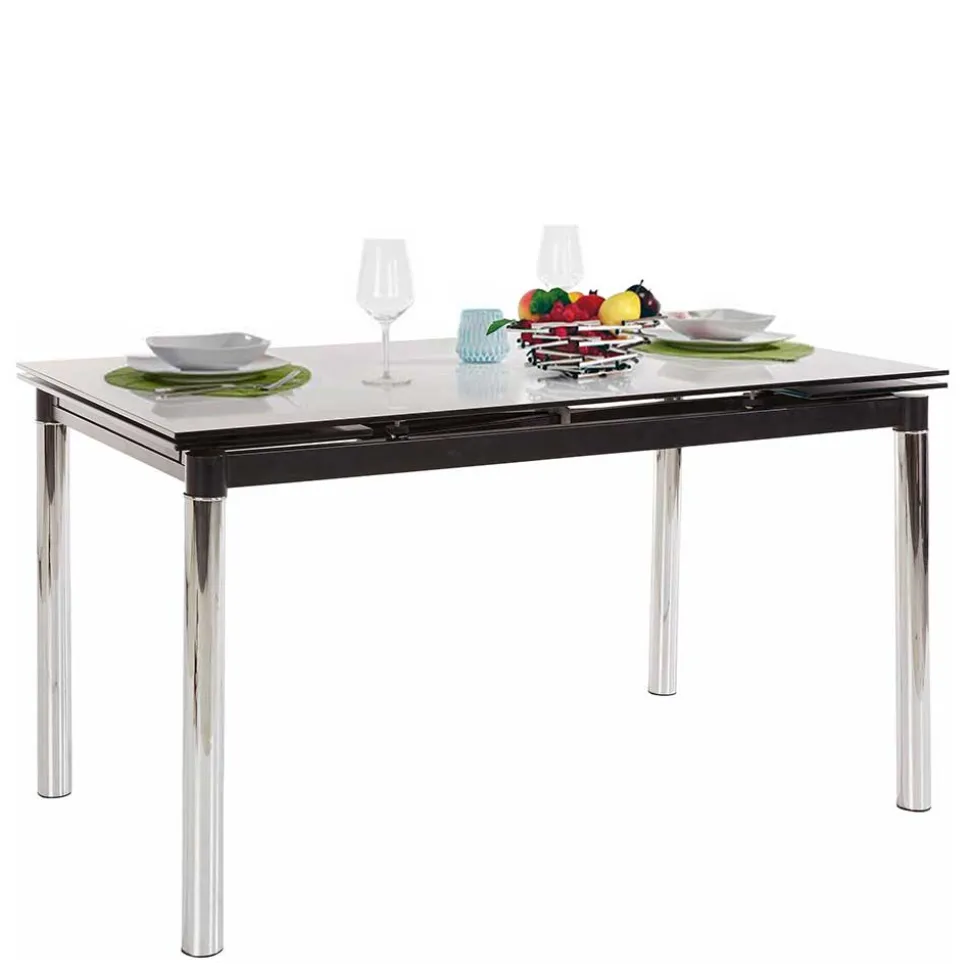 Großer Ausziehtisch aus Schwarzglas & Chrom - Tedyra
