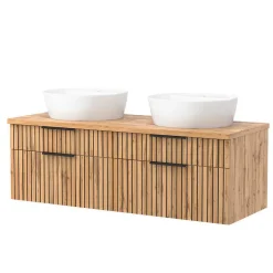 Großer Waschplatz mit 2 Becken & Badschränke - Crystoga (vierteilig)