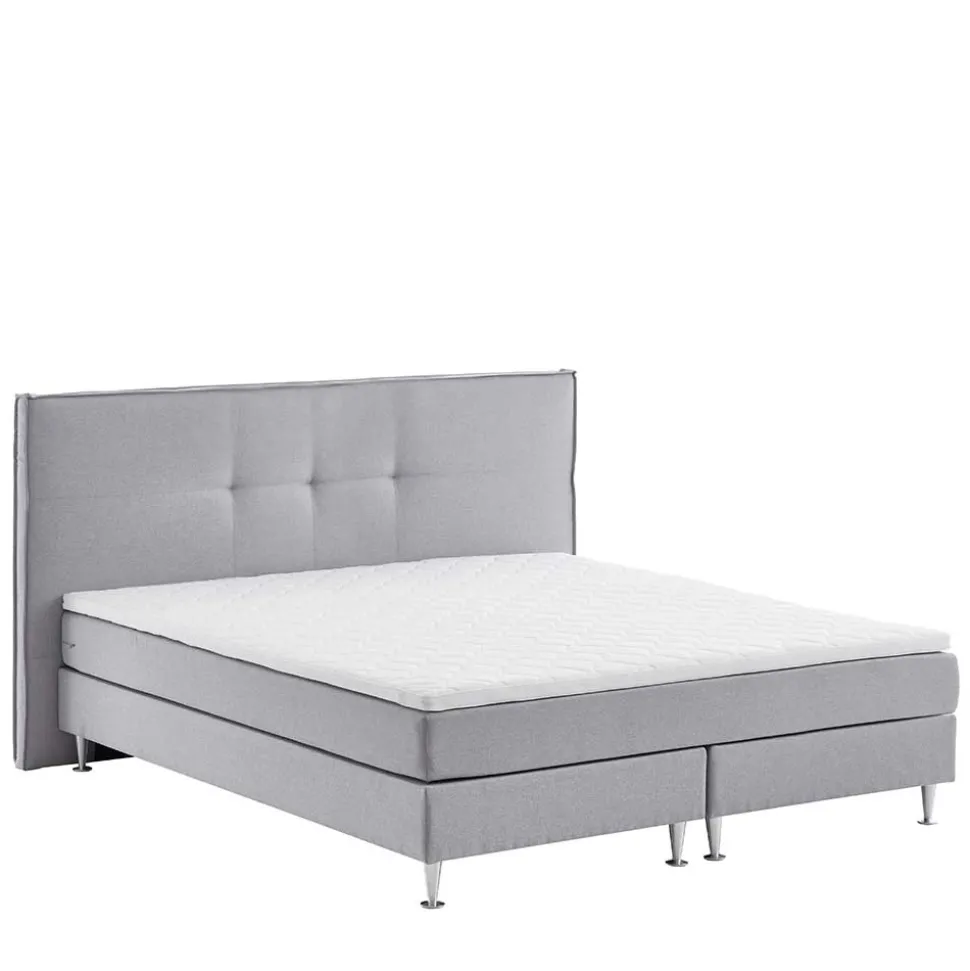 H3 Boxspringbett in Hellgrau Stoff & Chrom - Tuwedia