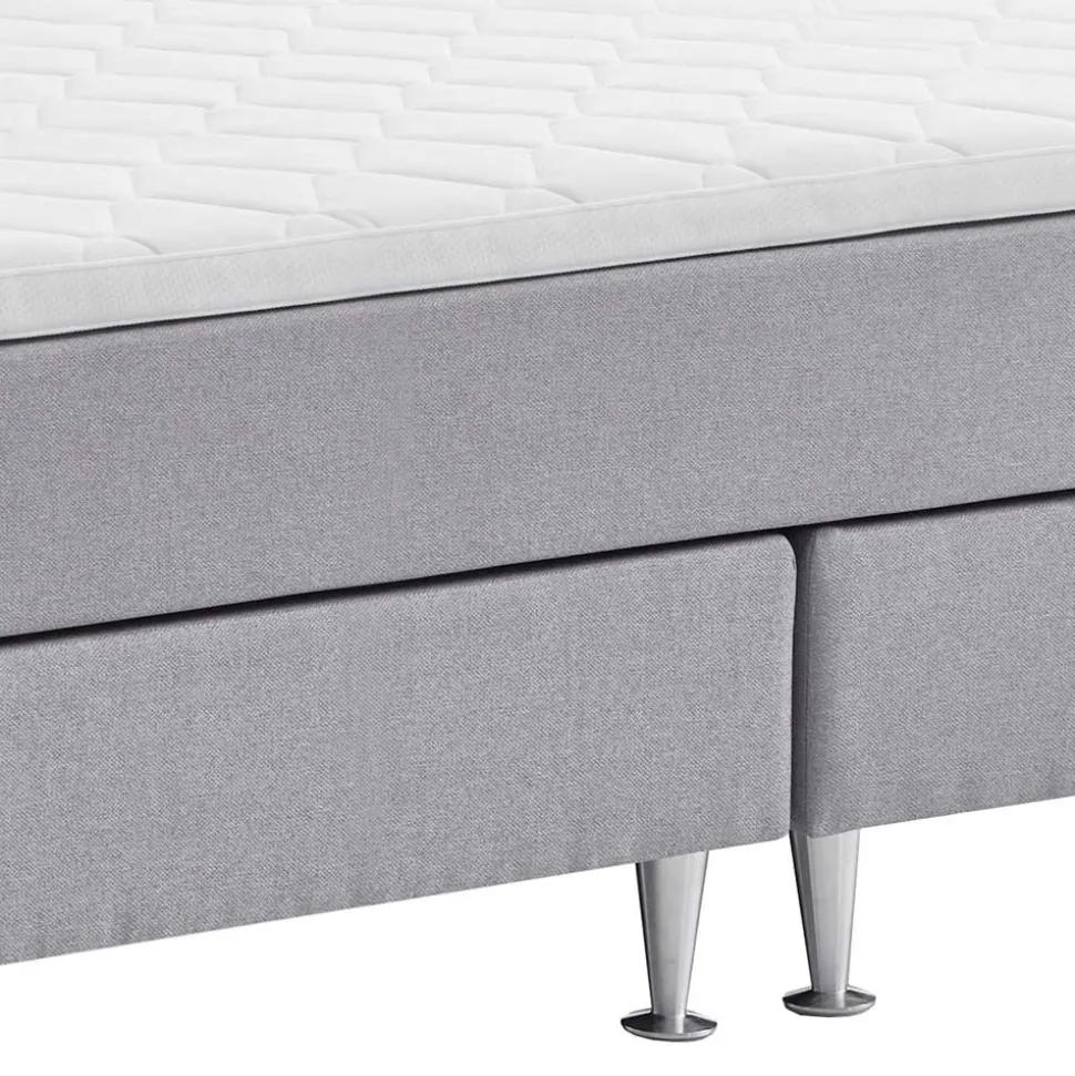 H3 Boxspringbett in Hellgrau Stoff & Chrom - Tuwedia