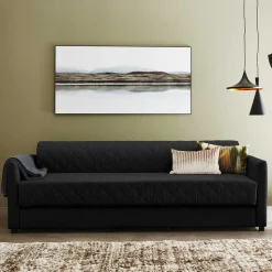 H2 Schlafcouch mit Topper in Schwarz Stoff - Casmanian