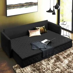 H2 Schlafcouch mit Topper in Schwarz Stoff - Casmanian