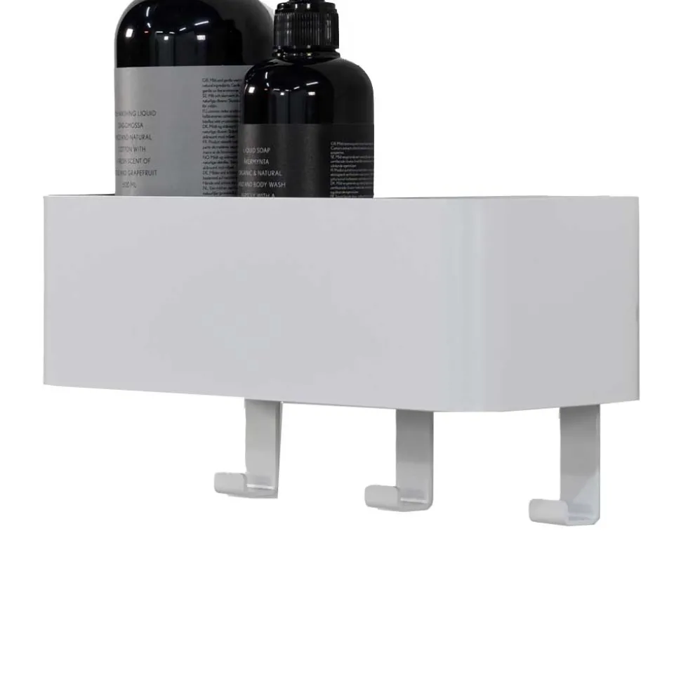 Hakenleiste mit Ablage aus weißem Stahl - Pino