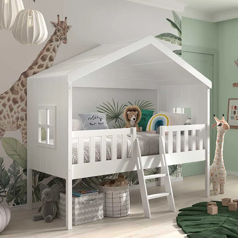 Halbhohes Hausbett in Weiß lackiert - Kumaria