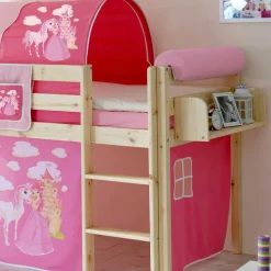 Halbhohes Kinderbett Wonder mit Vorhang im Prinzessin Design