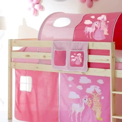 Halbhohes Kinderbett Wonder mit Vorhang im Prinzessin Design