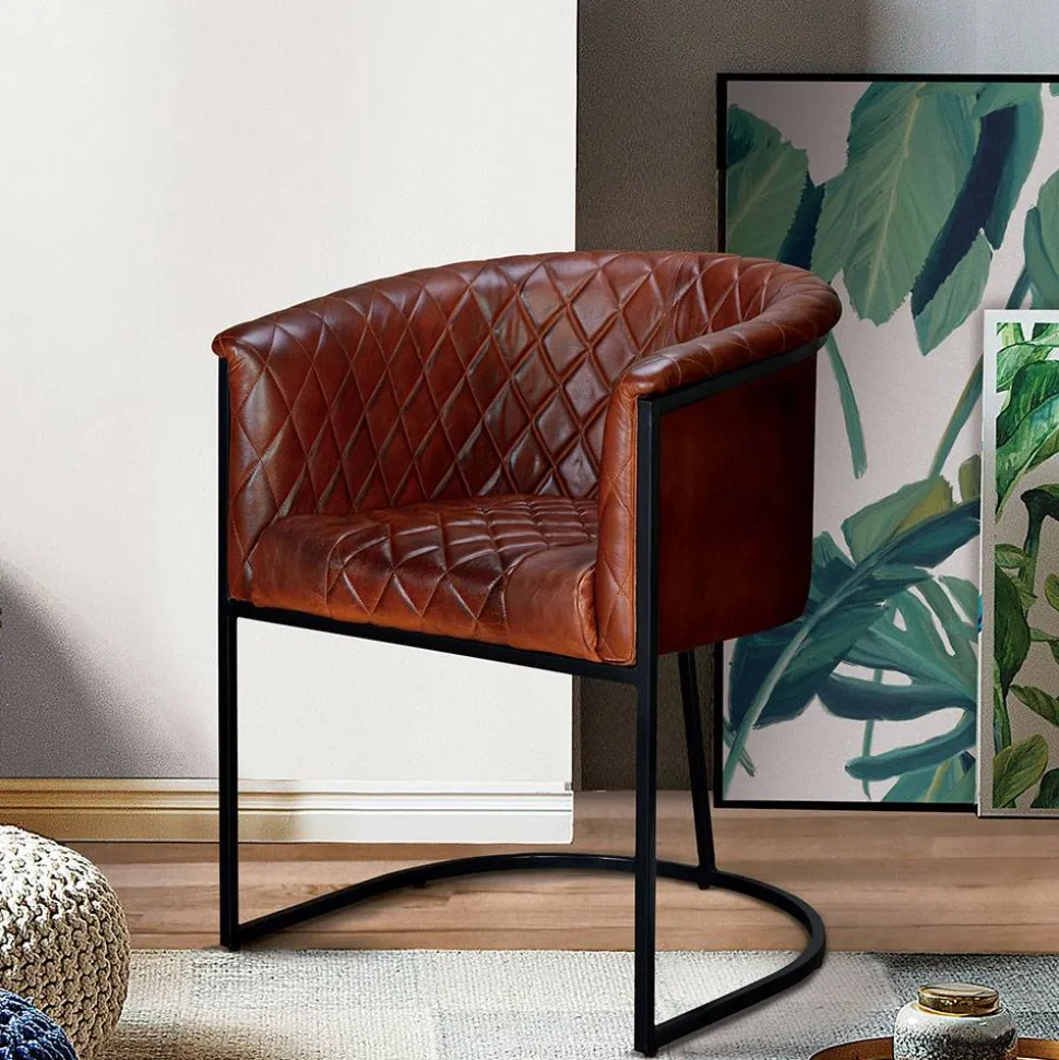 Halbrunder Tischsessel in Braun Leder - Liva