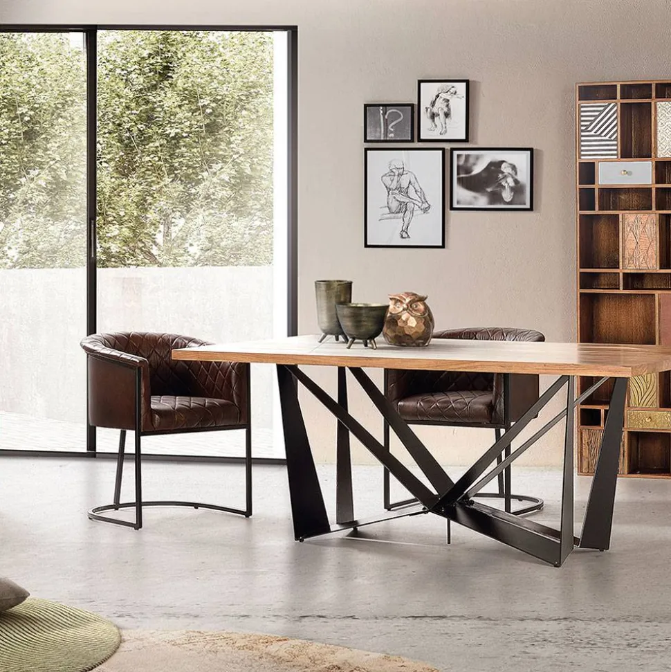 Halbrunder Tischsessel in Braun Leder - Liva