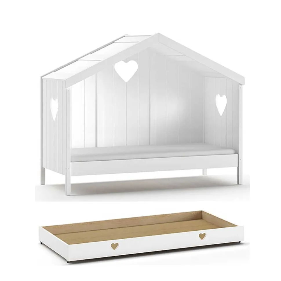 Hausbett mit Herz in Weiß - Grandory