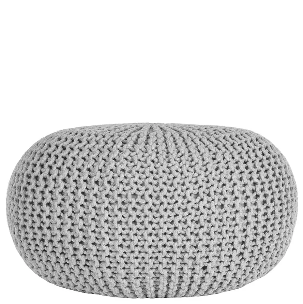 Hellgrauer Hocker mit Strickstoff Bezug - Udjaca