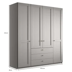 Hellgrauer Kleiderschrank mit Metallgriffen - Ridonna