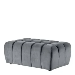 Hellgrauer Polsterhocker mit Samtbezug - Grosky