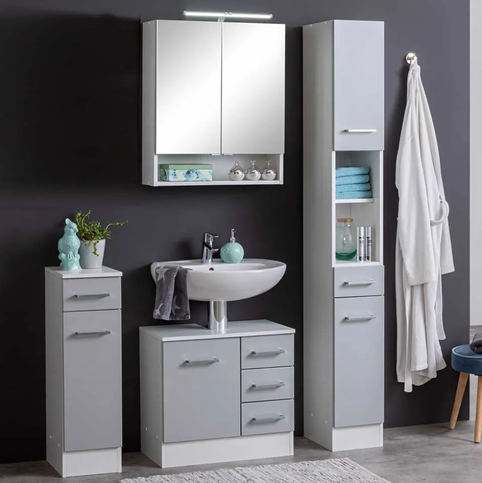 Hellgraues Badezimmermöbel Set günstig - Girios (vierteilig)