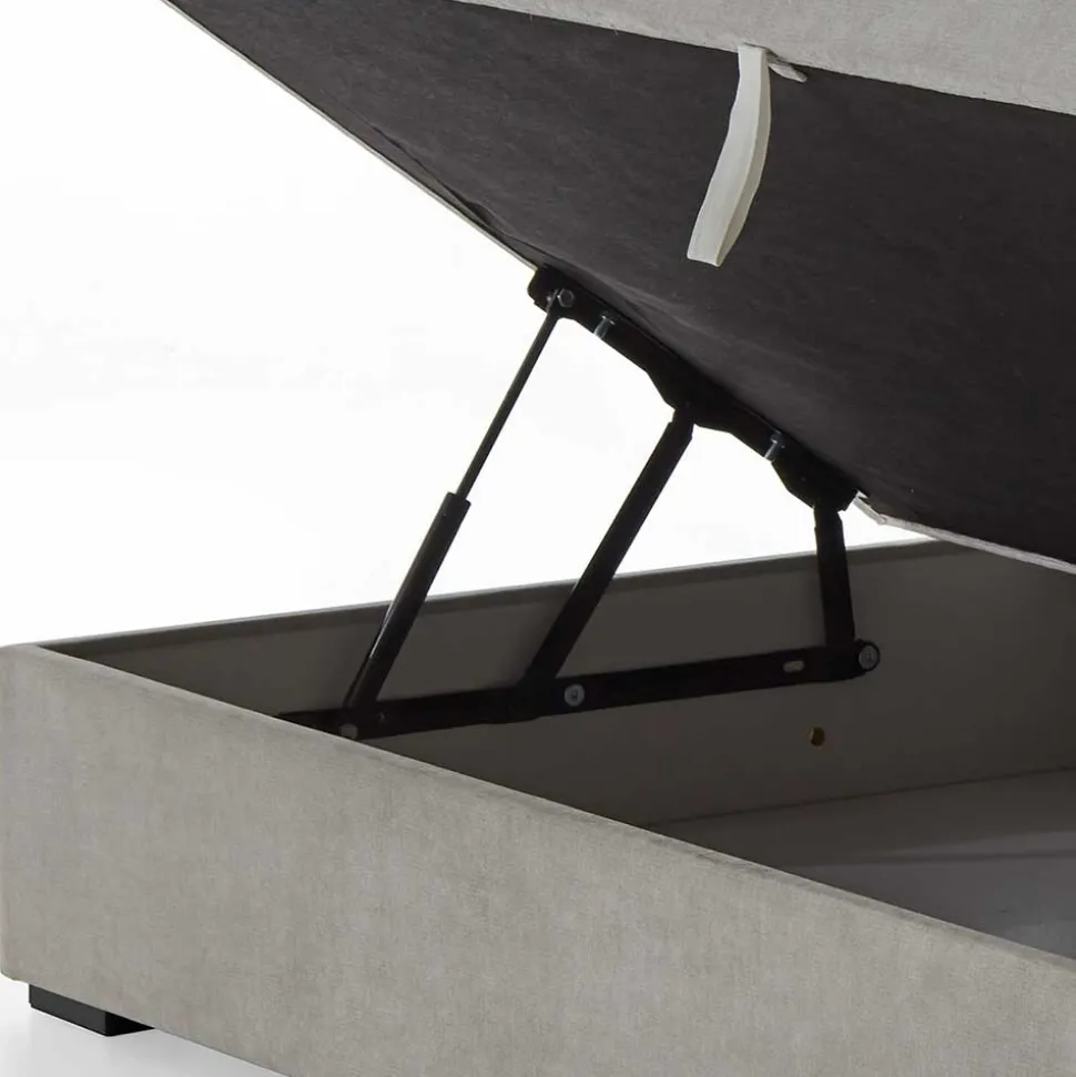 Hellgraues Stoffbett ohne Kopfteil mit Bettkasten - Craig