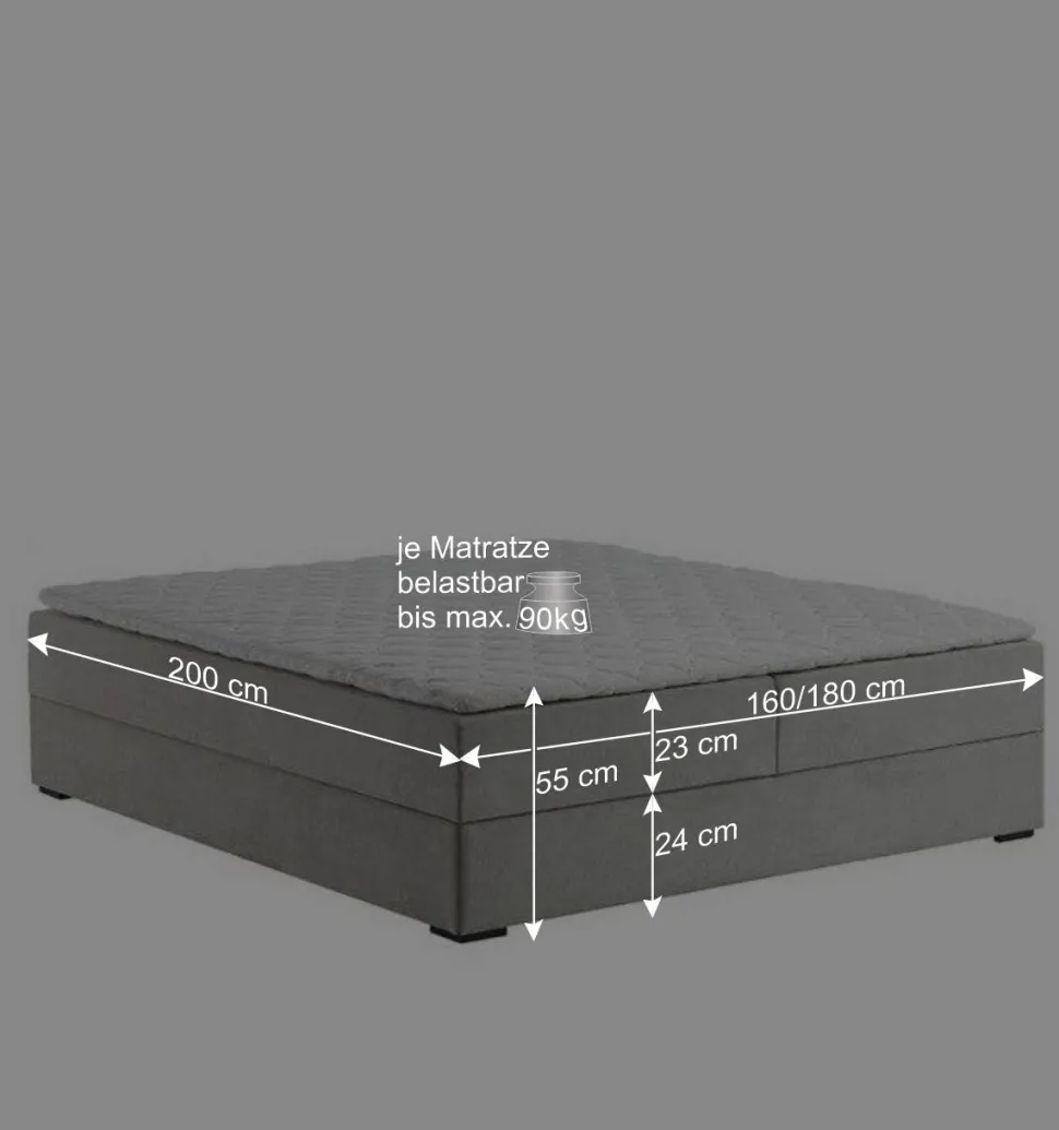 Hellgraues Stoffbett ohne Kopfteil mit Bettkasten - Craig