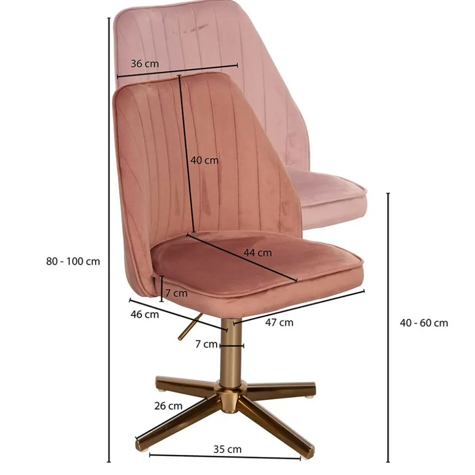 Höhenverstellbarer Bürostuhl in Rosa Samtbezug - Navanna