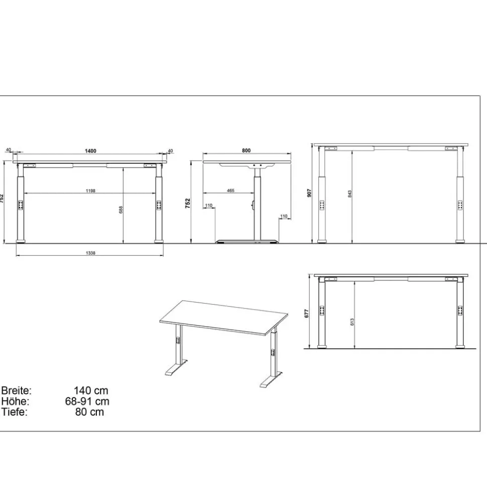 Höhenverstellbarer Office-Tisch in Hellgrau - Clemeta