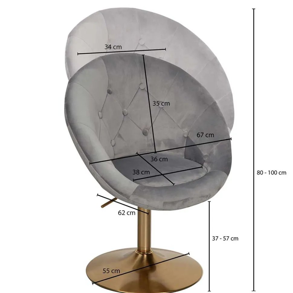 Höhenverstellbarer Samtsessel in Grau - Ashesha