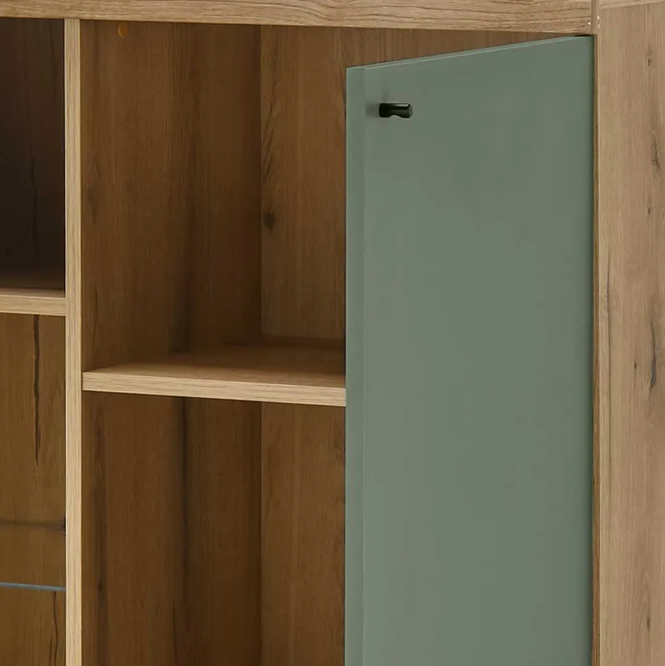 Highboard in Graugrün und Wildeiche - Oliva