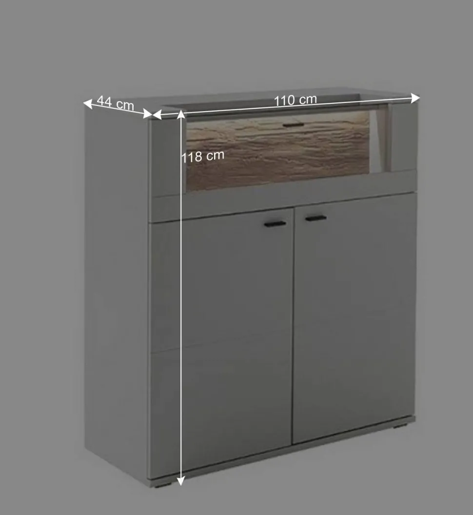 Highboard mit Glas Klappe & zwei Türen - Apulco