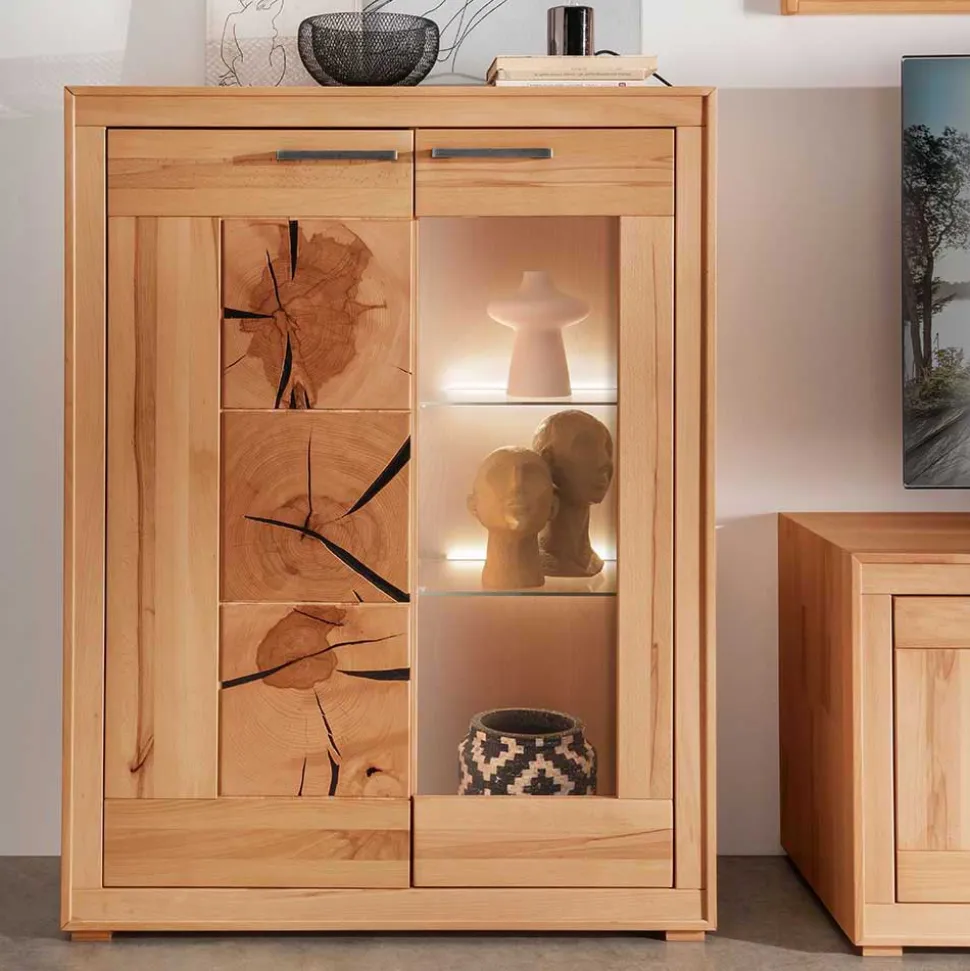 Highboard mit Glaseinsatz aus geölter Kernbuche - Sarosca