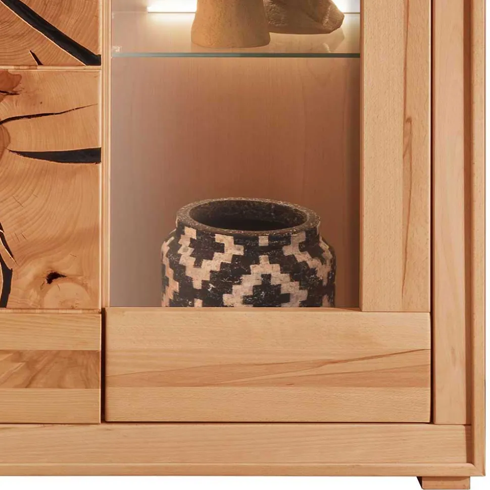 Highboard mit Glaseinsatz aus geölter Kernbuche - Sarosca