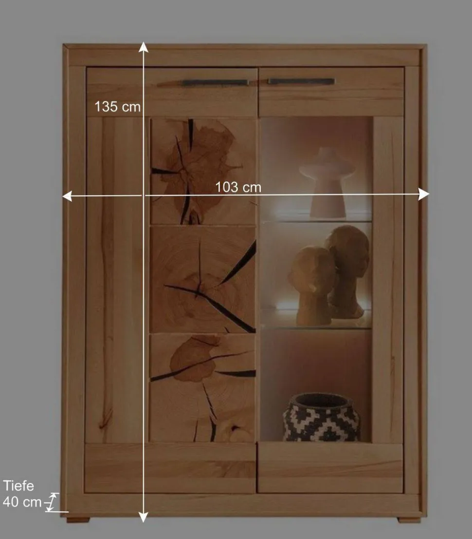 Highboard mit Glaseinsatz aus geölter Kernbuche - Sarosca