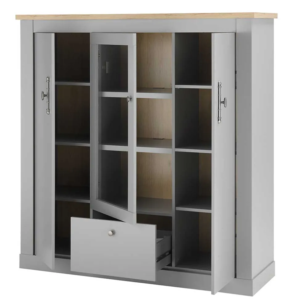 Highboard mit Glaseinsatz mit Metallgriffen - Buleta